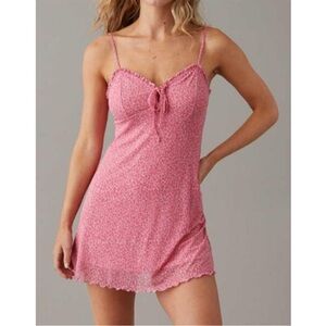 NWT American Eagle Dress Babydoll Mini Mesh Pink Floral Ditsy Y2K Romantic M